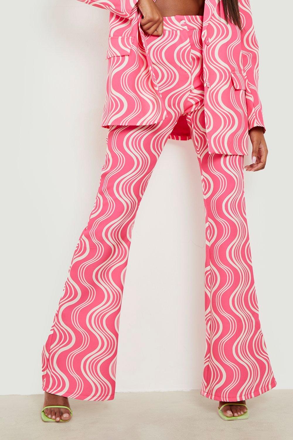 Retro Print Fit Flare Trousers